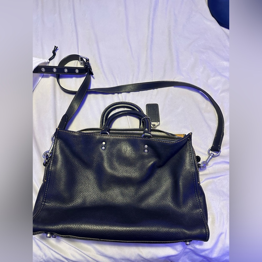 Coach Rogue Bag - Black/Silver Hardware/Yellow-Brown Interior